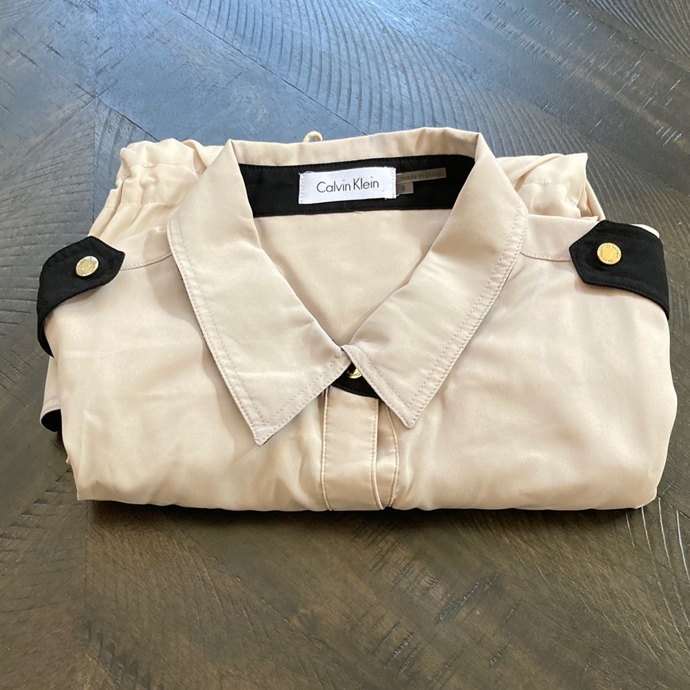 Calvin Klein Womens Cream dress with Black and Gold Accents